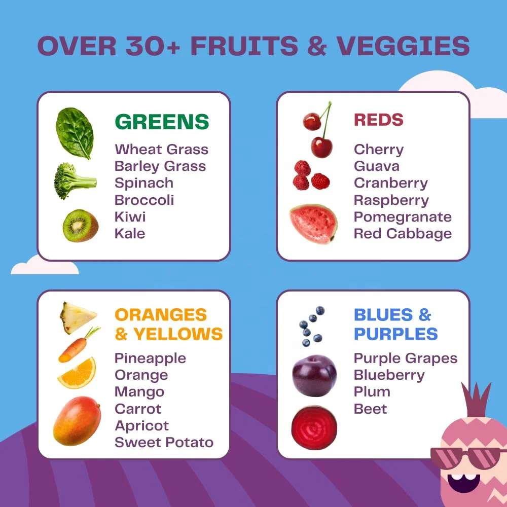 Kidz Superfood Organic Greens Fruits Veggies Beet Root Powder Probiotics for Healthy Kids Berry Blast