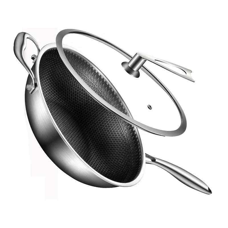 Multifunctional TRI-PLY Stainless Steel Design 32cm Non-Stick Pan Honey Comb Frying Pan