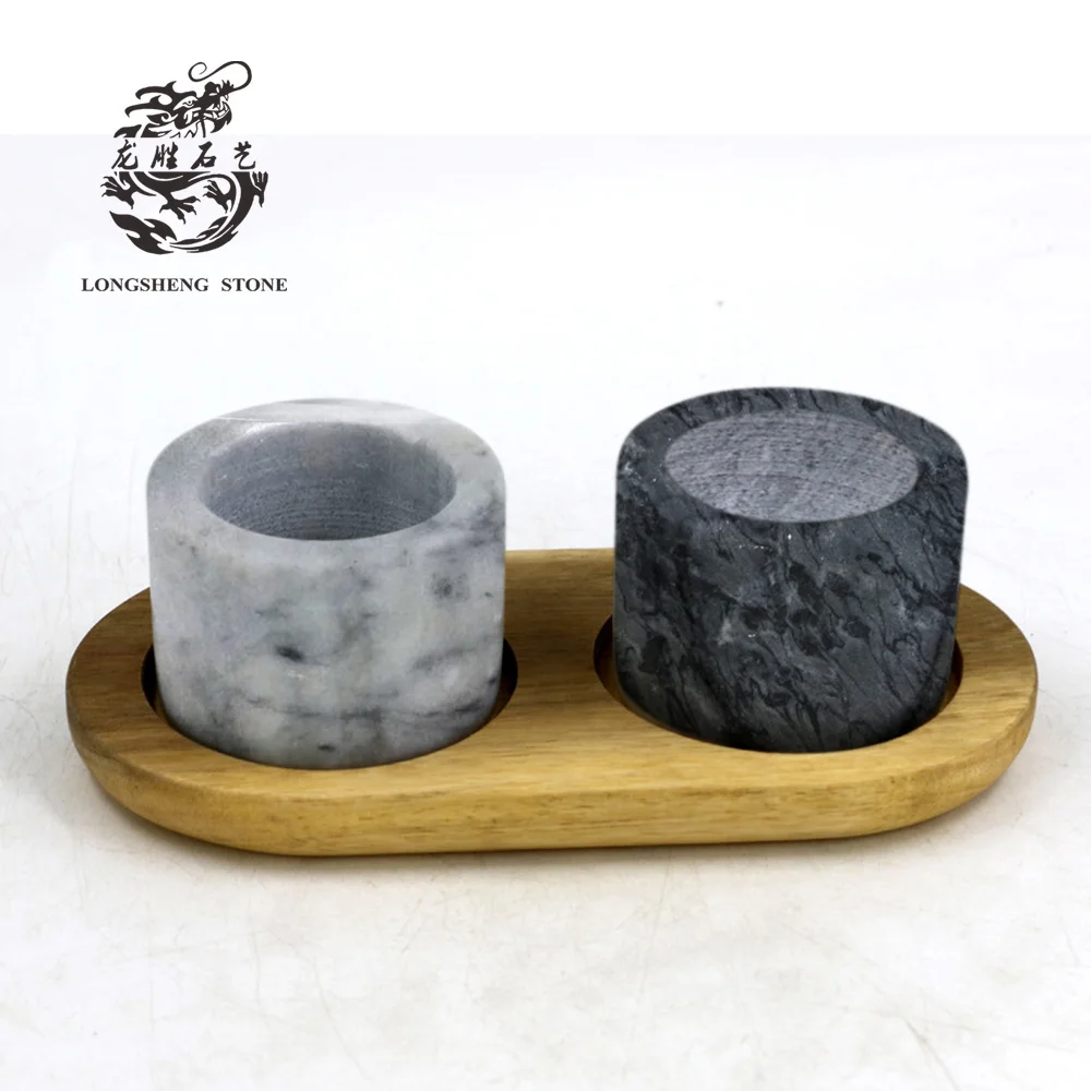 2 pieces set  marble Spice holder salt & suger pepper Jar Set with acacia wood base