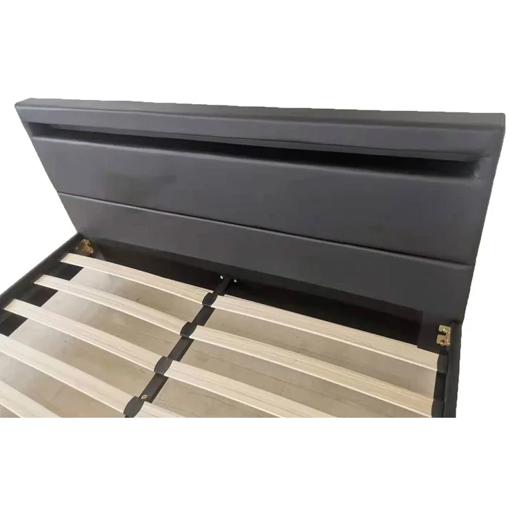 Modern Cheapest greyUpholstered Platform Double Upholstered Metal Wooden Bed Frame