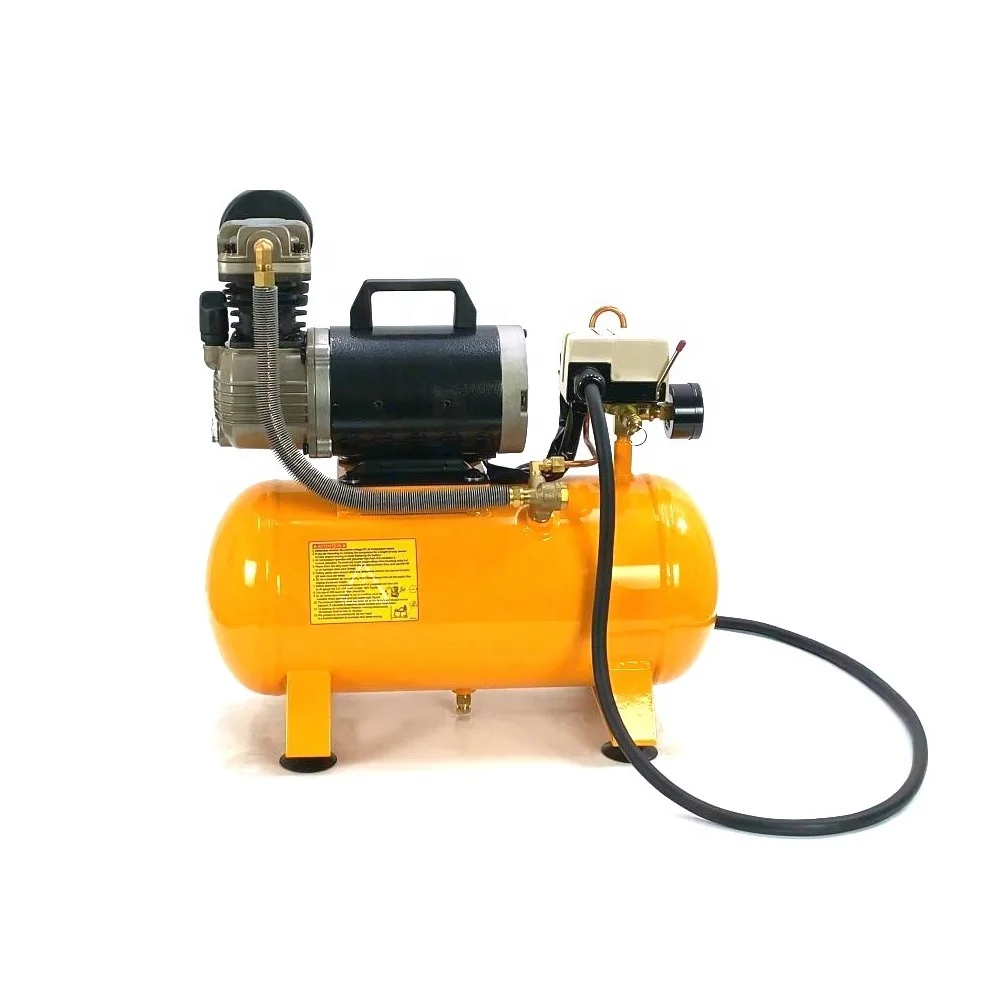 24V High Efficiency Weatherproof Long Duty Cycle DC Oil Less Professional Construction Truck Air Compressor Pump 12 liter tank
