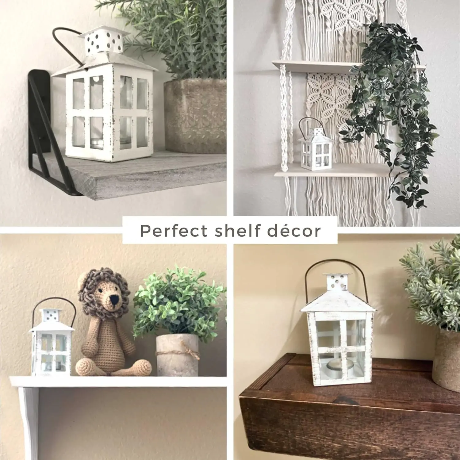 Handmade 5-Inch Farmhouse White Wood Candle Holder Wedding Decorative Metal Lantern for Table Centerpiece or Home Shelf Decor