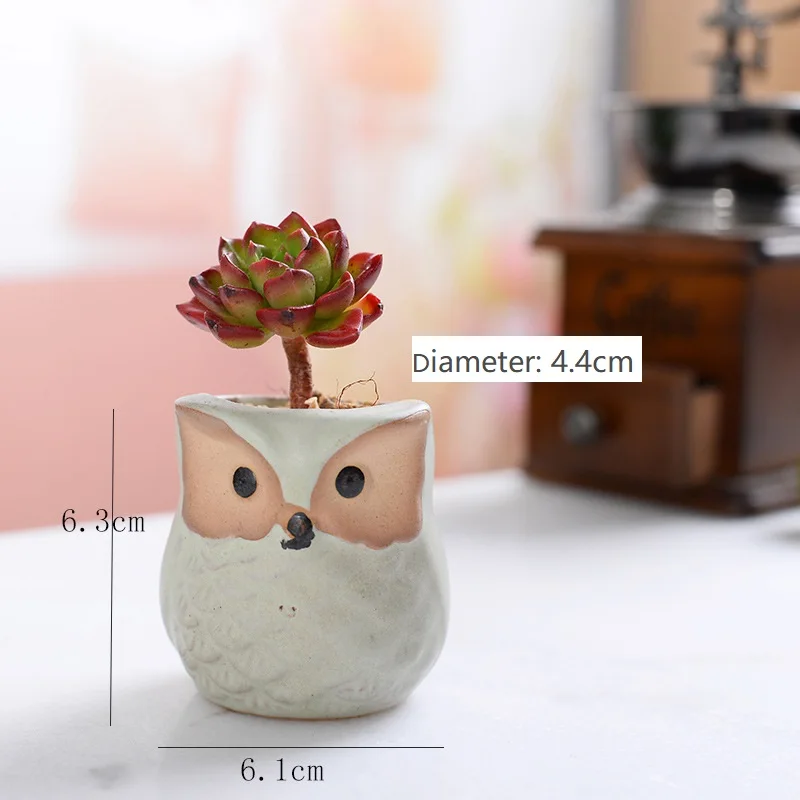 Owl Shaped flower pot decorative succulent pots mini ceramic succulent planter pot a drainage hole