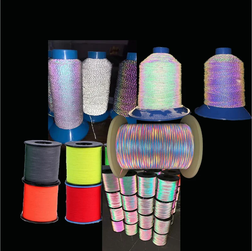 Hi Viz 1mm 2mm Width Silver Grey Color Double Side High Light Reflective PET Acrylic Sewing Thread Yarn for Knitting Dog Collars