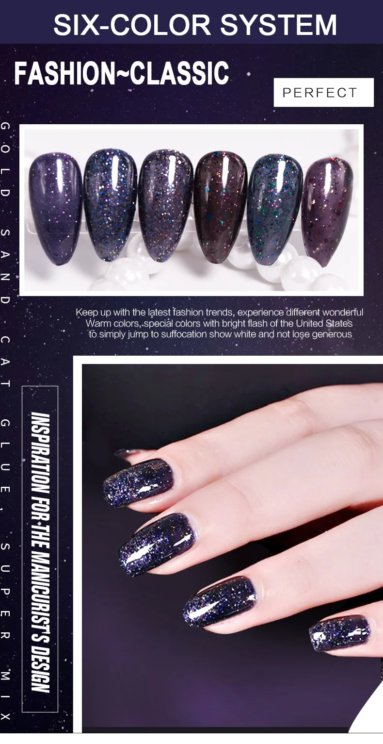 Black  Diamond Gel Nail Polish Bright Painting Nail Art Design Laser Pretty UV Gel Glitter Vernish