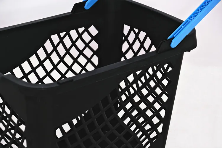 Factory price 65L supermarket rolling basket Four wheel pull basket large capacity supermarket shopping basket