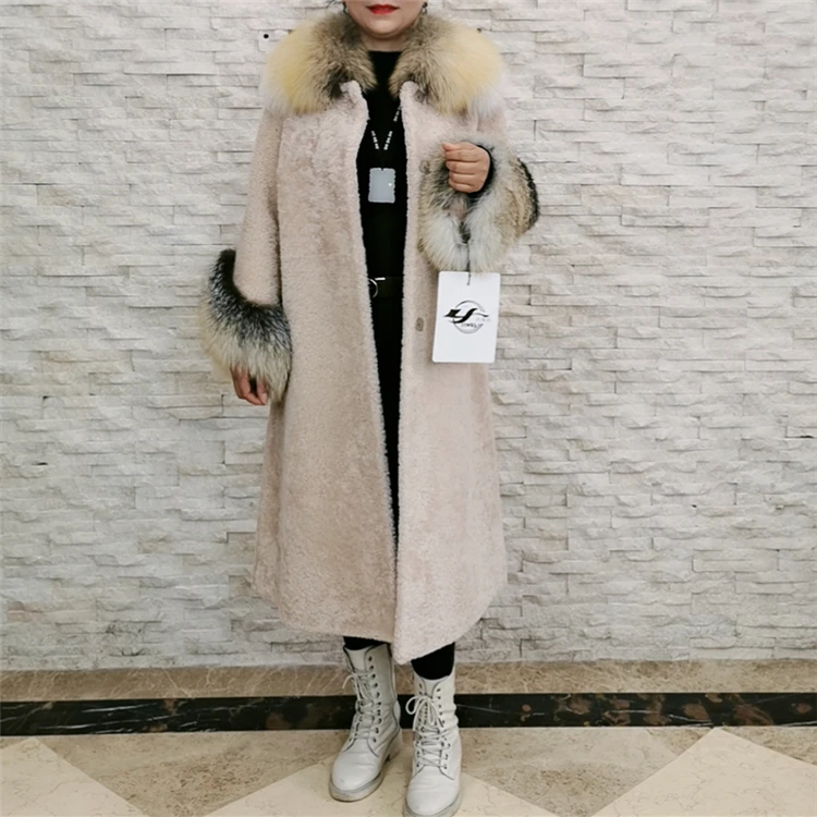 
YIWES fashion single breasted sustainable coat sherling lady sheepskin coat 