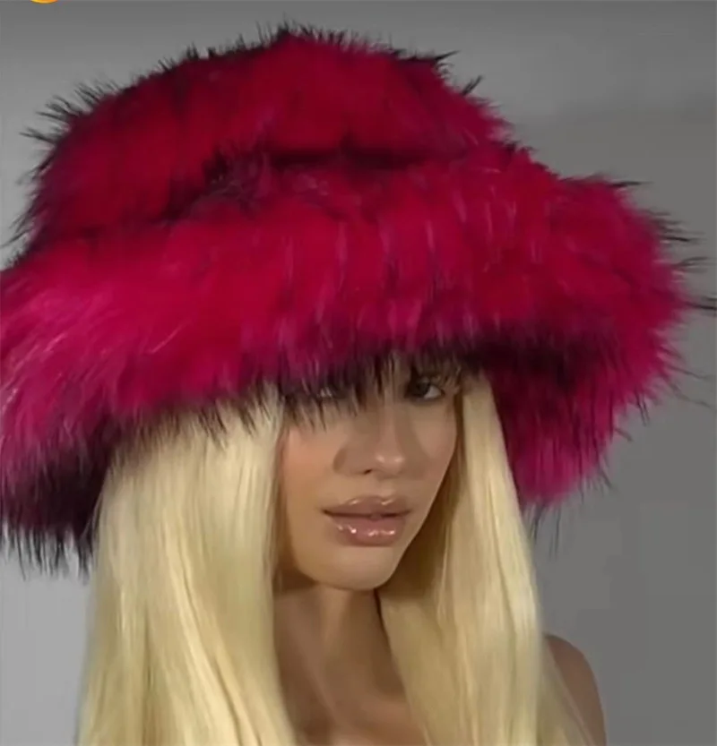 Fashion Wholesale Warm Imitation Fur Fluffy Thick Autumn Winter Personality Punk Hat Large Eaves Fisherman Hat