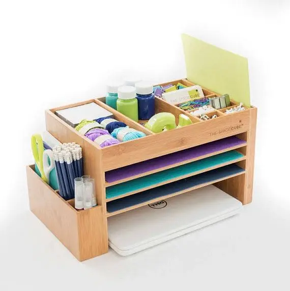 Mini Office Supply Desk Storage Accessories Convenient Portable Bamboo Wood Desktop Table Organizer With Small