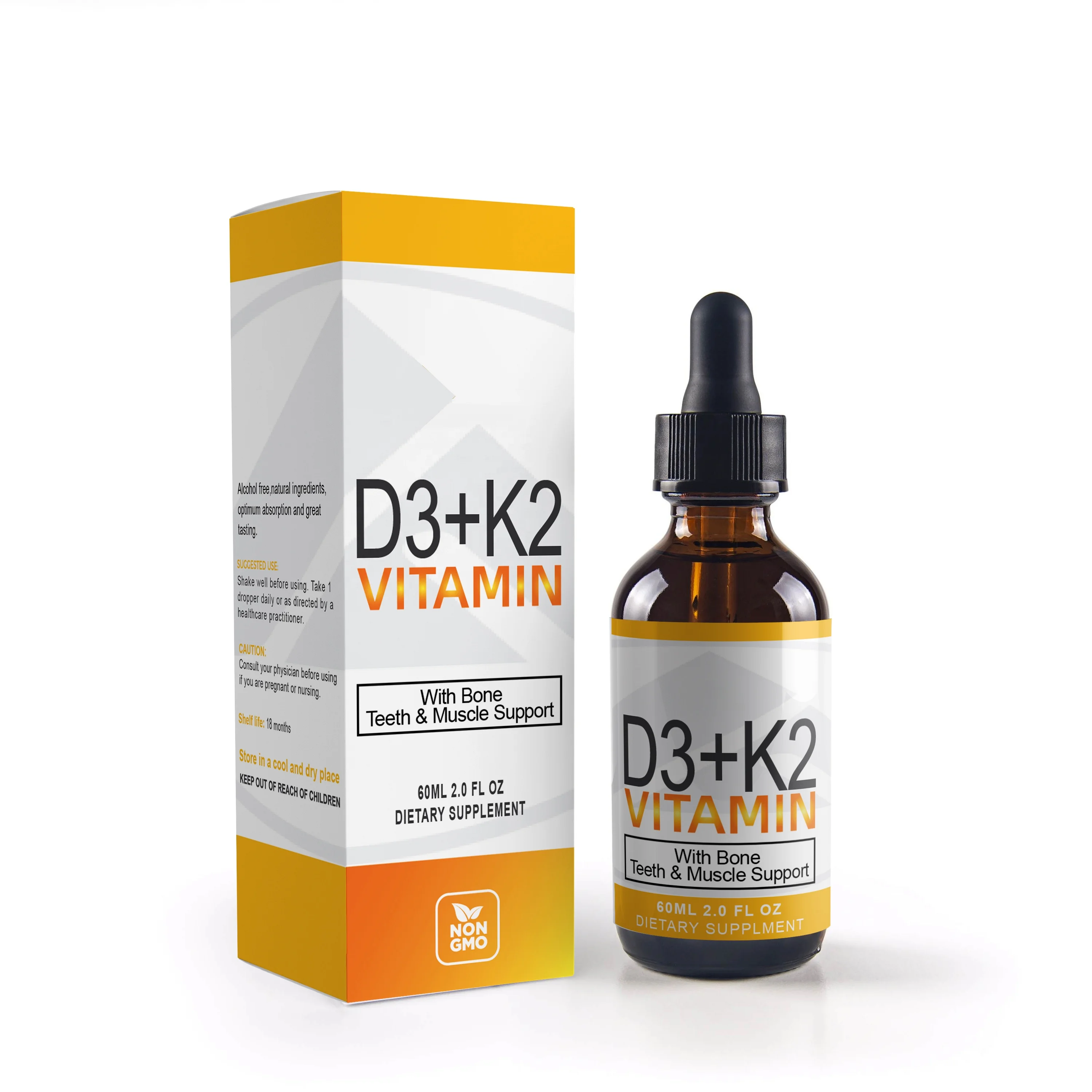 OEM/ODM natural vitamin pure alltrans MK-7 liquid drops K2 + D3  promote bone health vitamin syrup D3 and K2 dietary supplement