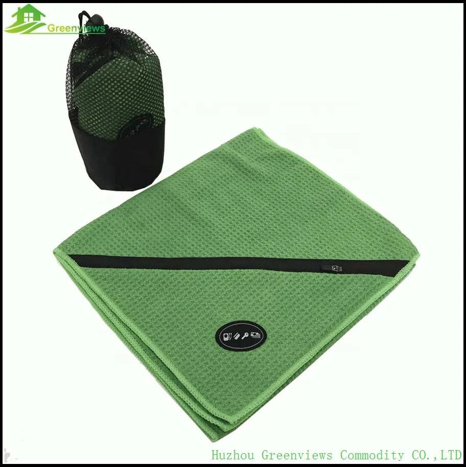 
Sports towel with zip pocket 80 polyester 20 polyamide microfiber towel gym towel with pocket 