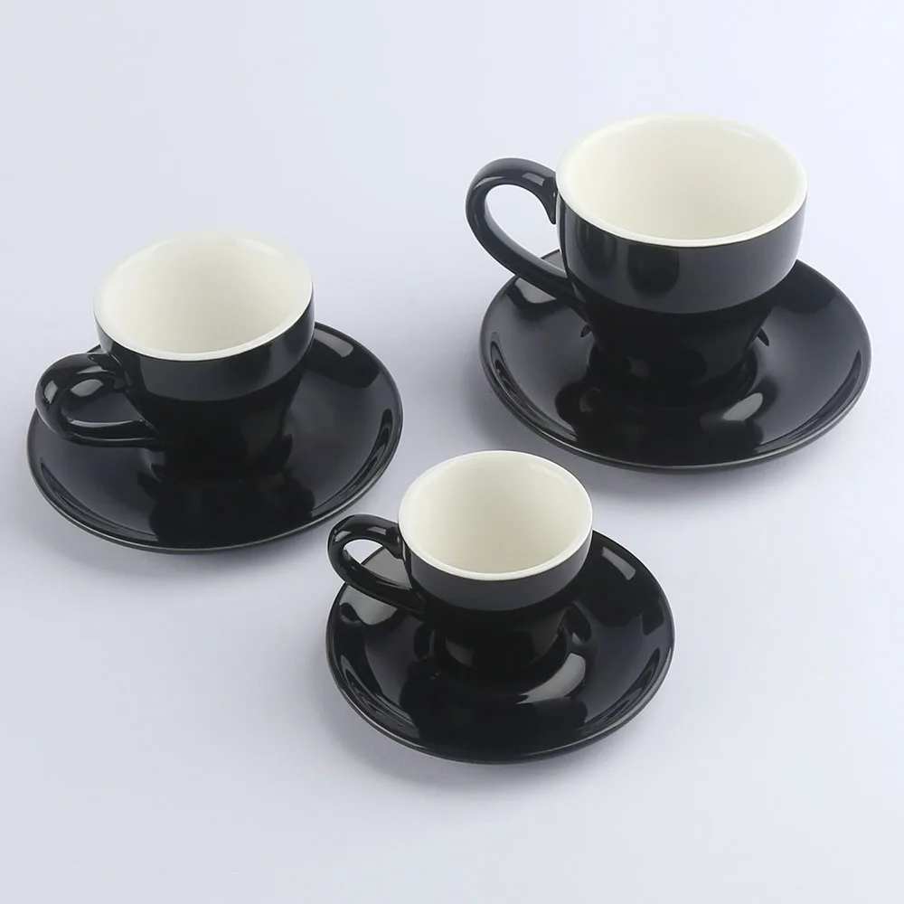80ml, 180ml, 300ml White Color Glazed Ceramic Porcelain Coffee Tea Cups and Saucers Sets