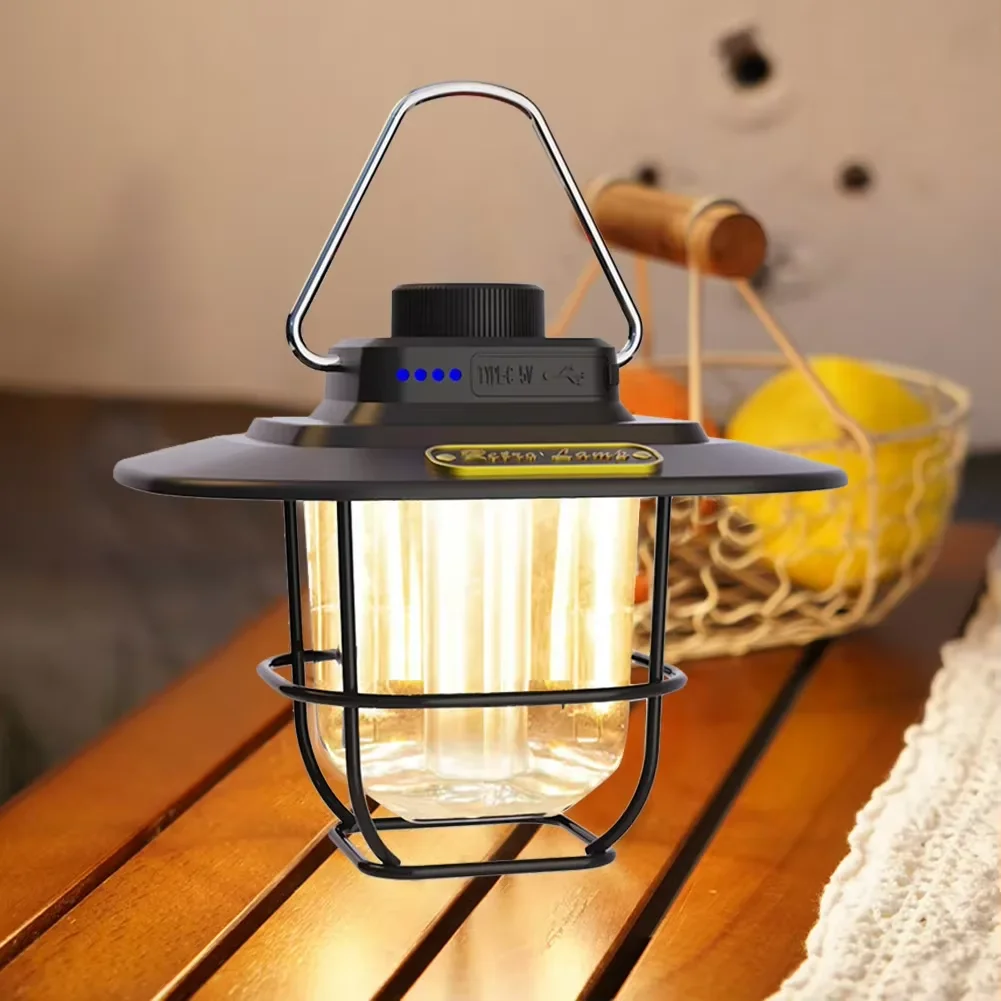 LED Decorative Hanging Lights Retro Waterproof Battery Indicator Hook Dimmable Emergency Camping Tent Light Outdoor Equipment
