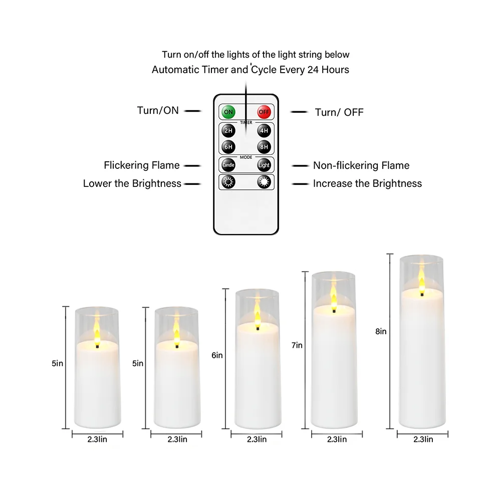 kakoya White Flameless Candles Light Battery Operated Acrylic LED Candle with Remote Festival Romantic Wedding Party Home Decor