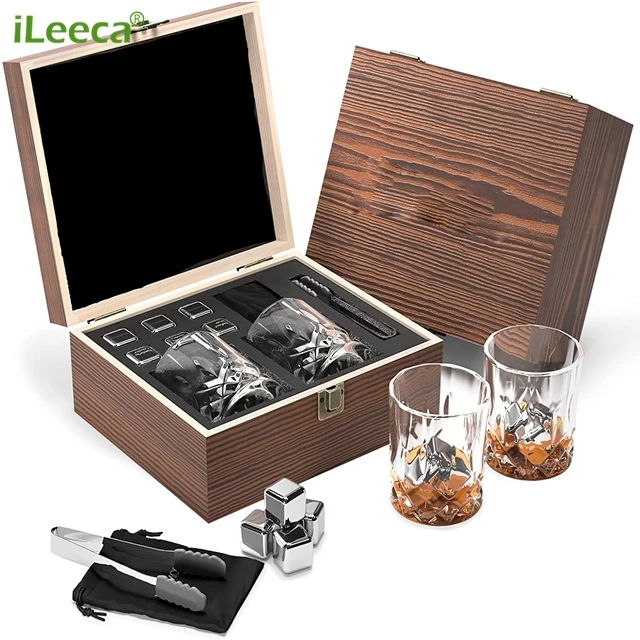 Whisky Stones Set-6 Reusable Stainless Steel Ice Cubes, Tongs + Cloth Bag,cocktail smoker set