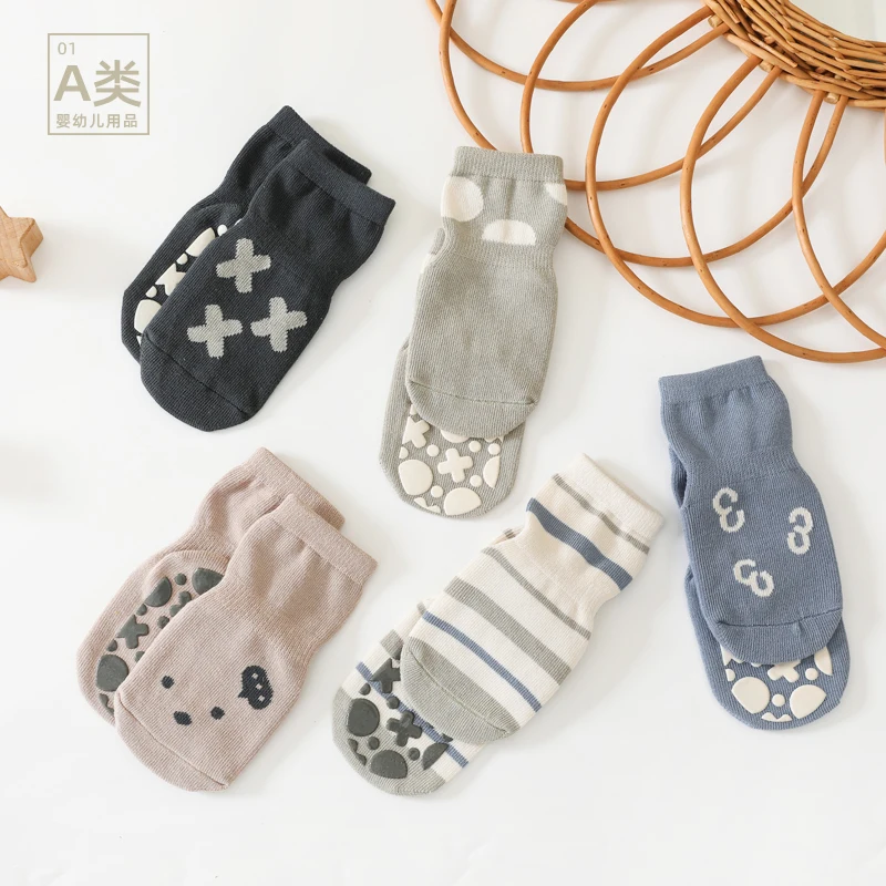 Cute Cartoon Newborn Baby Anti-Slip Cotton Socks for Unisex Baby Non-slip Happy Socks