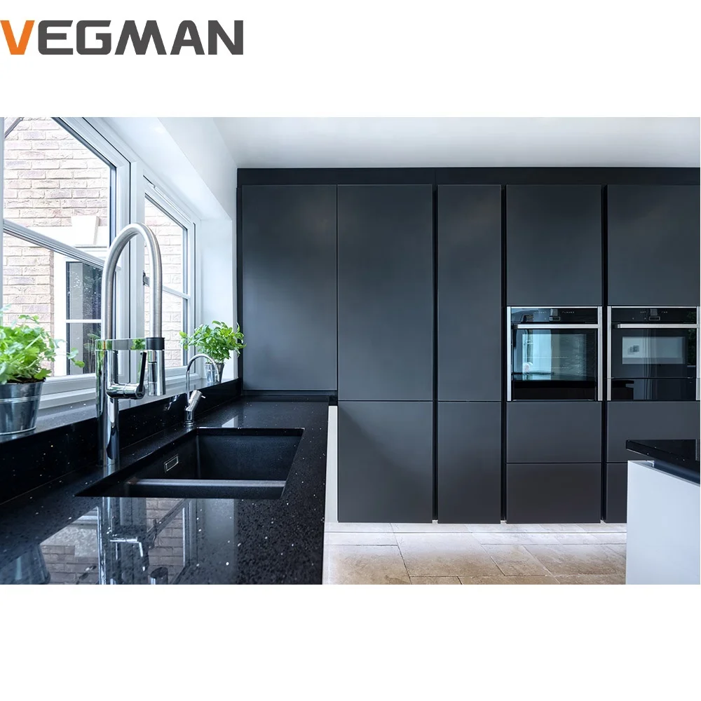 L shaped waterproof lacquer black white island smart modern style kitchen cabinet for commercial and home use