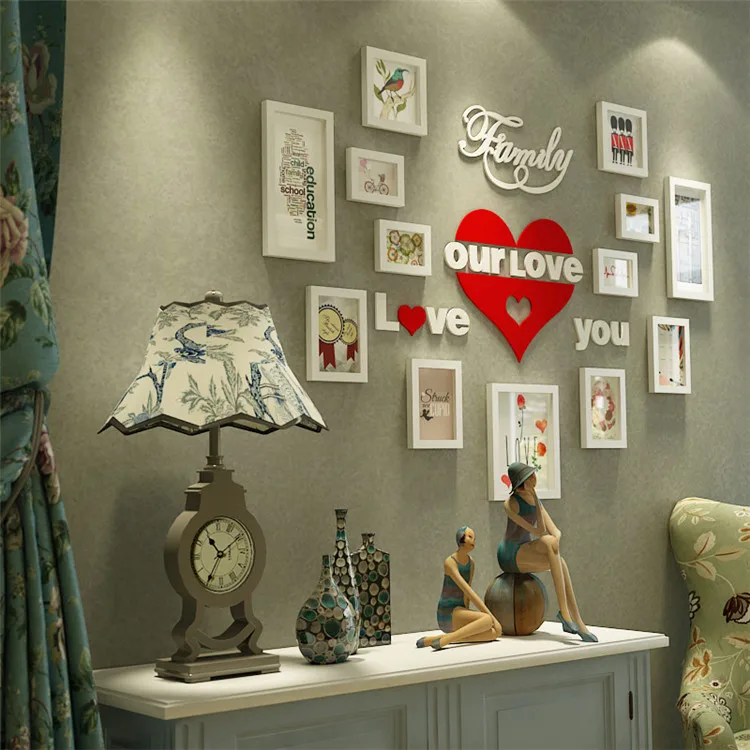 Item 2607 Family Love Home Picture Wood Wall Art 16 Pieces Creative Solid Wood Picture Wall Frame Decoration Sets