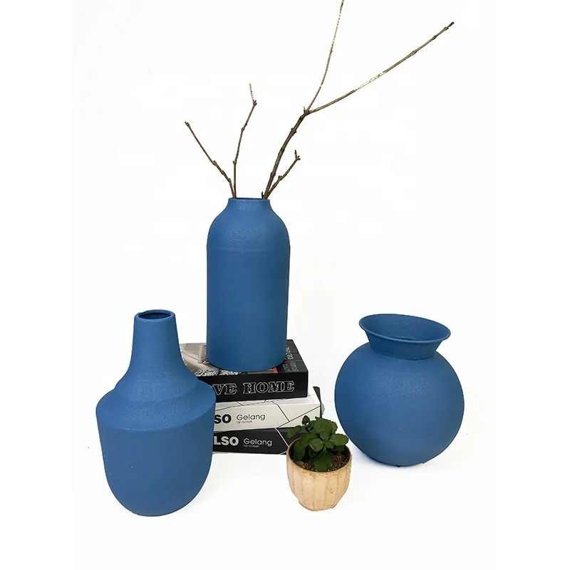 Lander Blue Flower Decoration Table Metal Vase For Home Decor