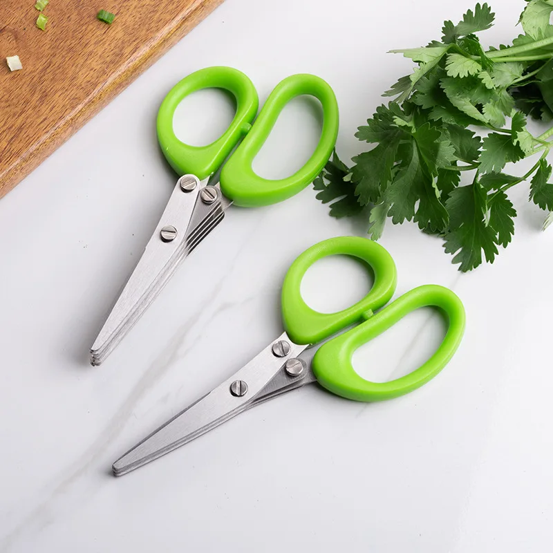 Multipurpose Stainless Steel Herb Scissors Kitchen Shear With 5 Blades 3 Blades Cleaning Brush