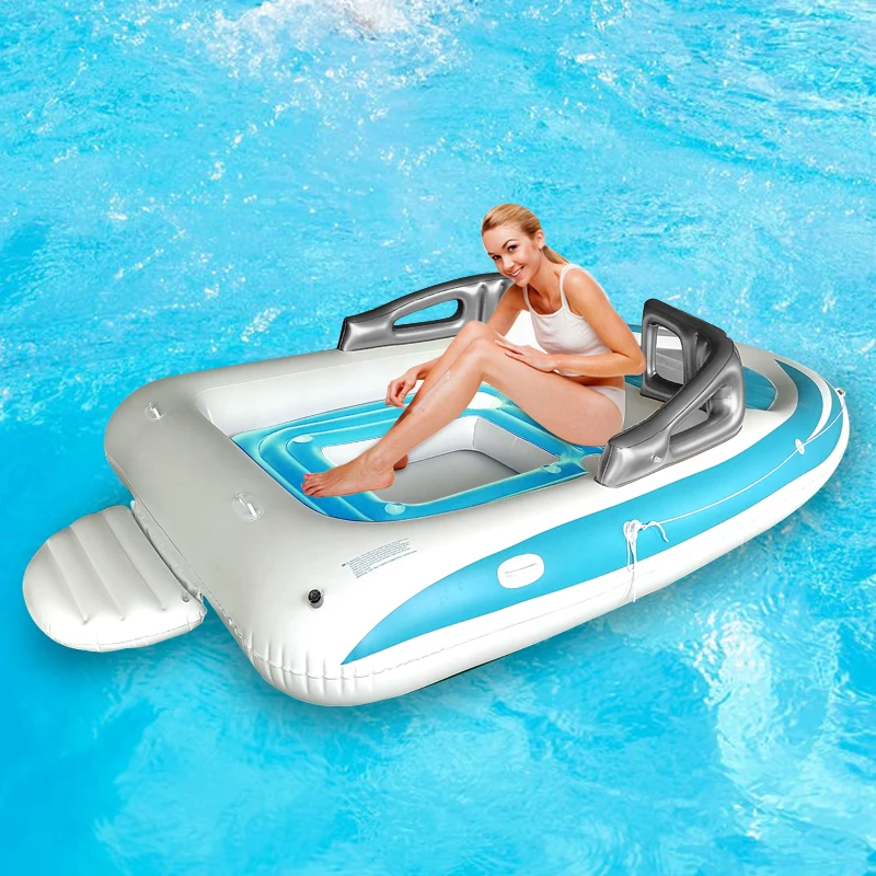 Factory Stock Pvc Party Floating Island Inflatable Drifting Boat Newest Inflatable Water Party Boat