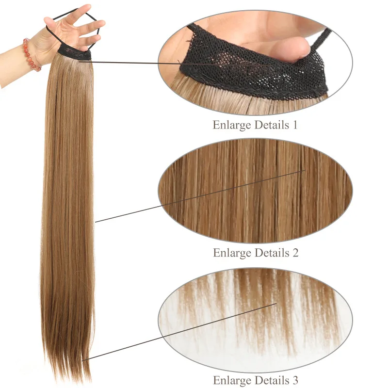 27Inch Straight Ponytail Hairpiece Extension Natural High Temperature Fiber Synthetic Hair Elastic Band Ponytail Hair Extensions