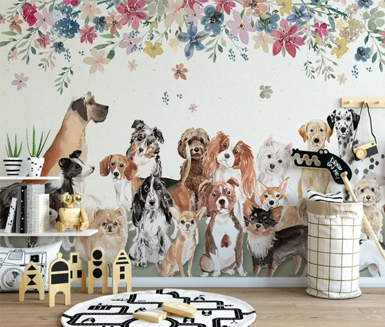 Cute puppies dog wallpaper designs home decor flower children 3d wall mural wallpaper