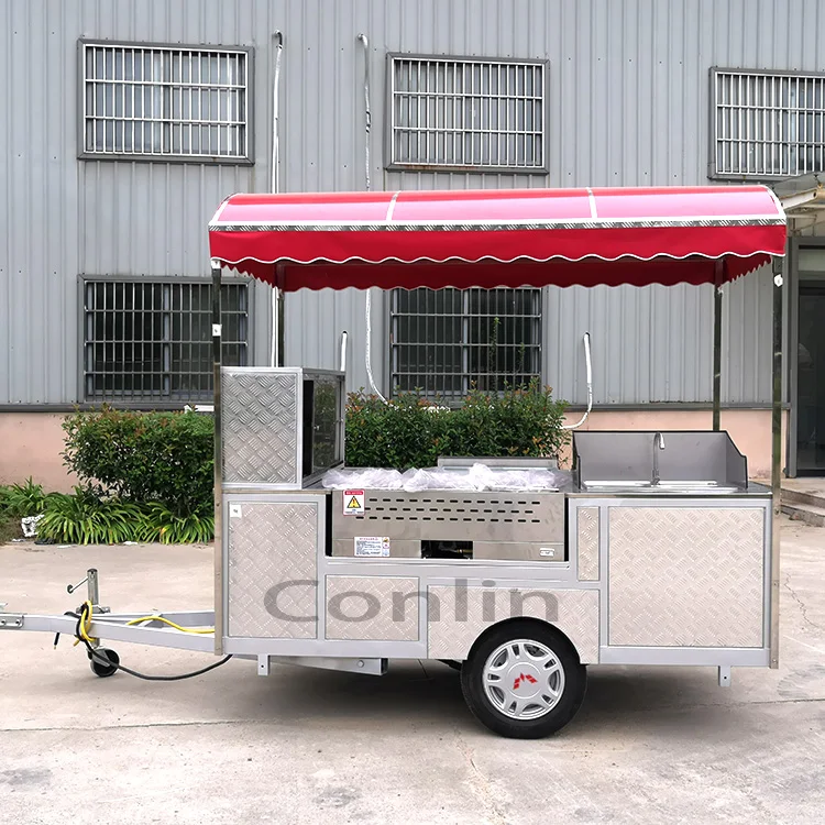 Mobile Shop Street Vendor Hot Dog Cart Hot Dog Stand Grocery Store Cart For Frying Empanadas For Sale