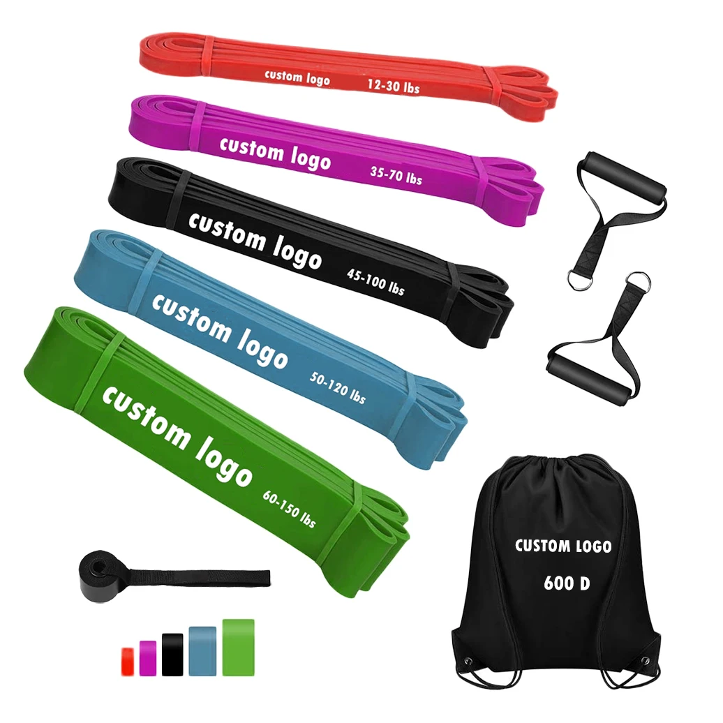 hot sale set of 5 Resistance Heavy Duty Workout Exercise Crossfit Stretch Fitness Bands pull up assist Set