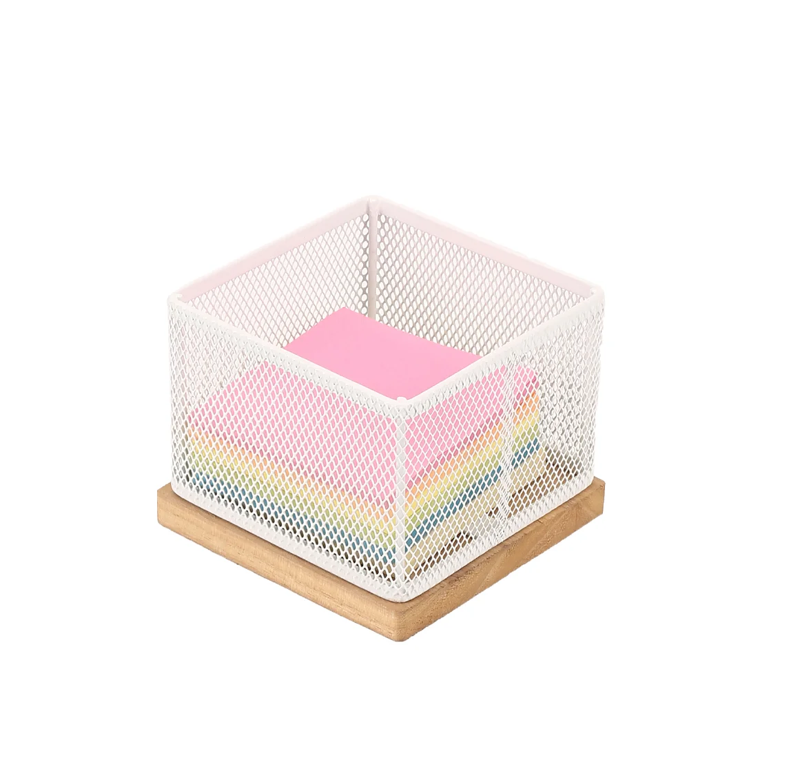 Современный простой офисный органайзер для дома и школы, настольный держатель для хранения с деревянной основой, металлический сетчатый держатель для заметок, держатель для липких заметок