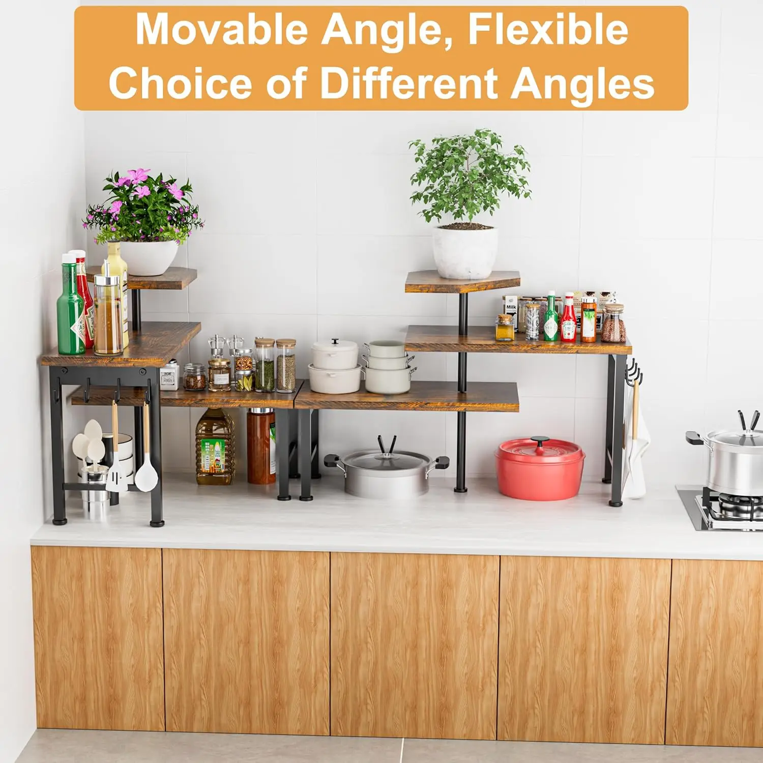 Трехуровневый подвижный коричневый кухонный столешница-органайзер с крючками для хранения книг специй журнальный столик туалетный кухни ванной комнаты