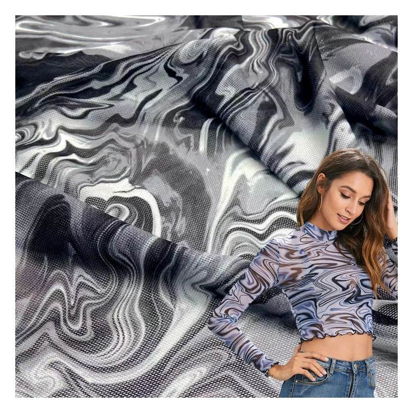 Custom 95/5 polyester 4 way stretch knit ripple pattern digital printed power mesh fabric for clothing