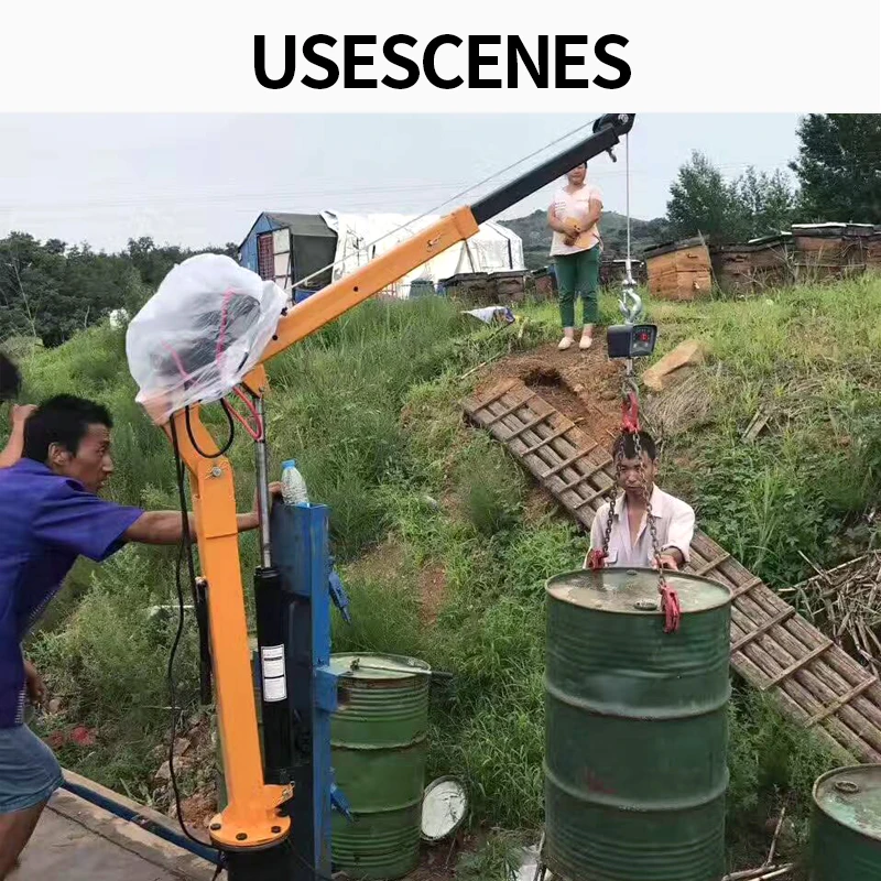 hand or electric hoist winch operated small pickup truck  car engine crane 1000kg  24v  14m hydraulic