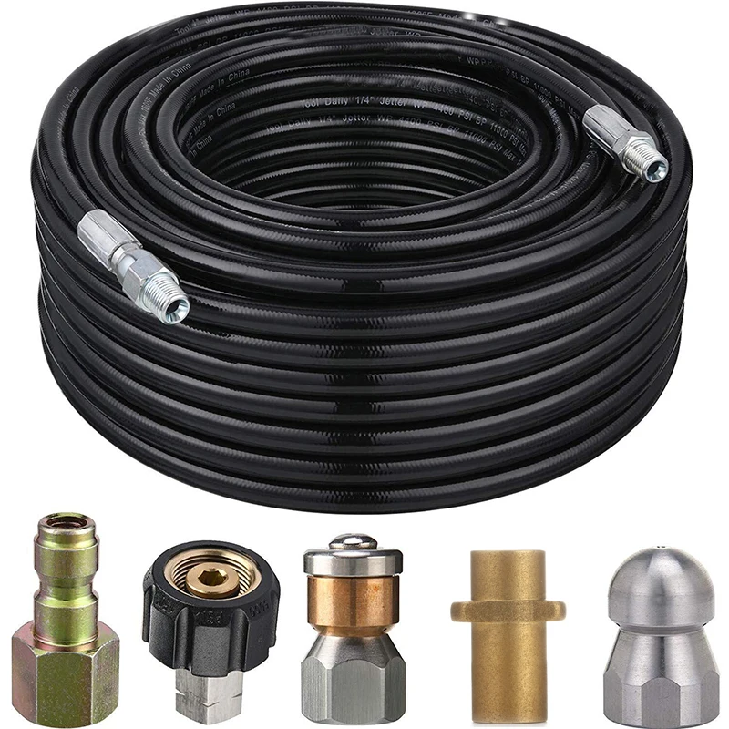 Sewer Jetter for karcher Pressure Washer Hose, 1/4 Inch NPT, Button Nose & Rotating Sewer Jetting Nozzle