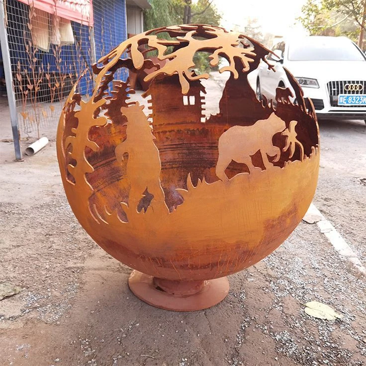 Outdoor Weathering Steel Fire Pit Garden Spherical Metal Fire Pit Garden Products