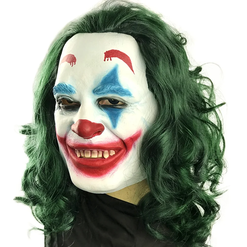 Страшная Маскарадная маска клоуна с зеленым париком, маска клоуна Джокера для Хэллоуина, косплея, реквизит для маскарада, страшный костюм