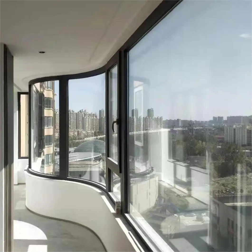Seamless Welding Curved Window for  Bedroom ,Top Quality Sliding Curved Corner Window With Arc Glass