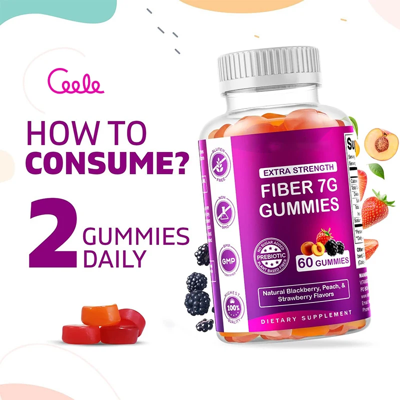 Custom Private Label Natural Flavor Fiber Gummies Aids Digestive Health 60 Gummies Dietary Supplement Fiber Probiotic Gummies