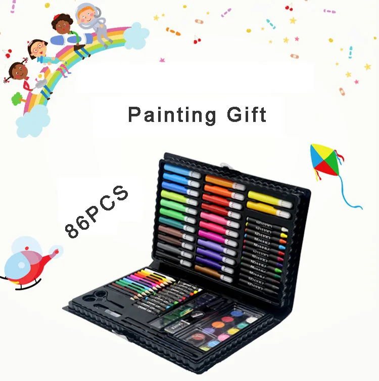 150pcs Promotional Custom Easel Artist Crayon Drawing Paint Brush Pen Student Kids Back To School Gift Kit Stationery
