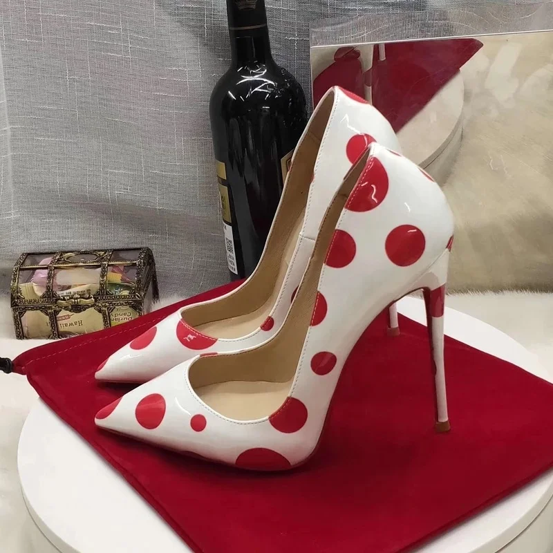 Custom Made Wedding shoes bride patent leather red spots sexy stiletto women shoes high heels pumps