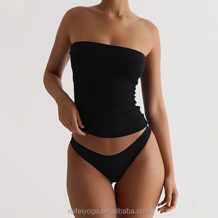 Custom Logo High stretch 95% Polyester 5% Spandex Solid Color Knit Sexy Crop Tank Top Strapless Classic Women Bandeau Tube Top