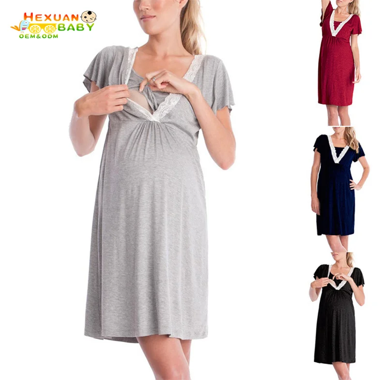 Nursing Pregnant Pajamas Breastfeeding Nightgown with Elegant Maternity Clothes Dress For Pregnancy Maternity Sleepwear