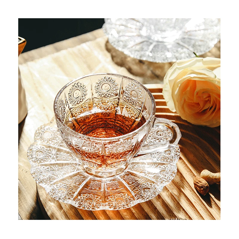 Middle east arabic cafe glass cup handle lead free crystal glass tea cup set tea coffee glass tea cup