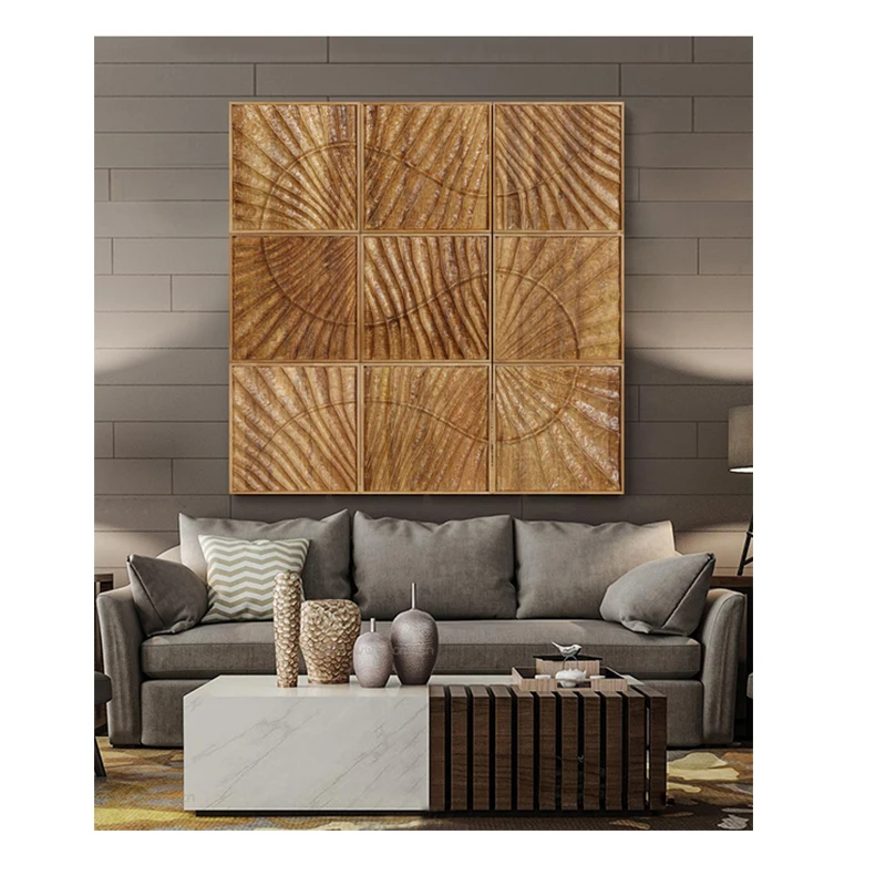 Art Carved Solid Wood Decorative  Wooden  Painting For Living Room