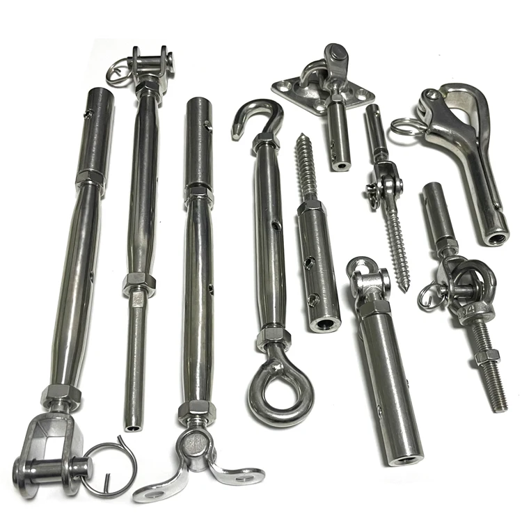 Cable deck railing system hardware fitting button toggle lag taps swivel inline jaw turnbuckle