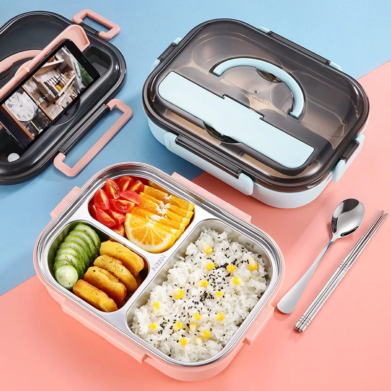 Student 304 Stainless Steel Portable Compartment Insulation Sealed Lunch Box with bag