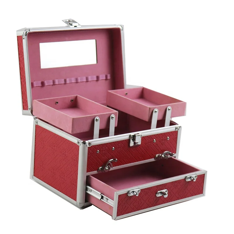 Customized Makeup Kits Professionals Box Cosmetic Bag Nail Trolley Vanity Aluminum Metal Make Up Case