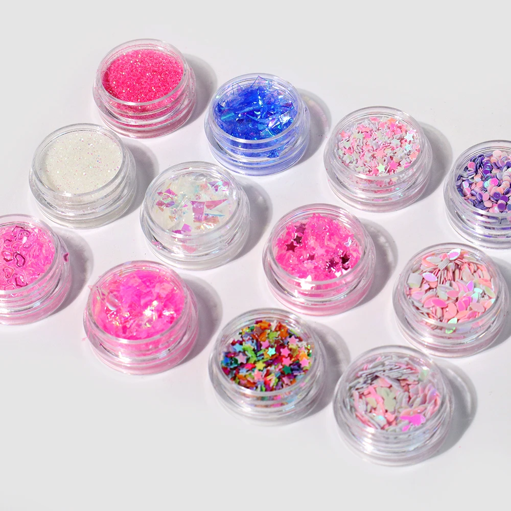 12 Colors Nail Art Mixed Hexagon Glitter Laser Symphony Bright