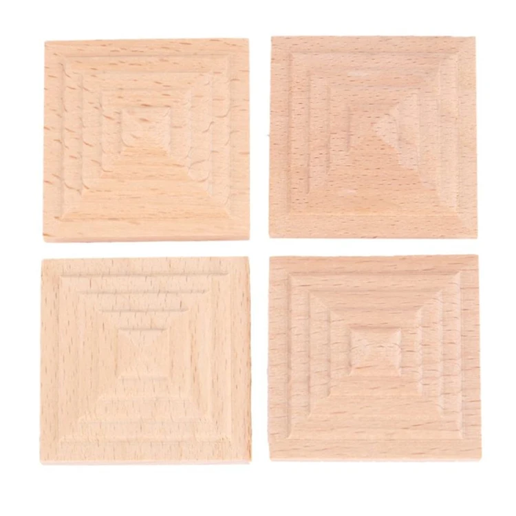 Wood Carved Applique Onlay Furniture Corner Frame Decoration Square Carving Decal Unpainted Flower wood curving wall decor