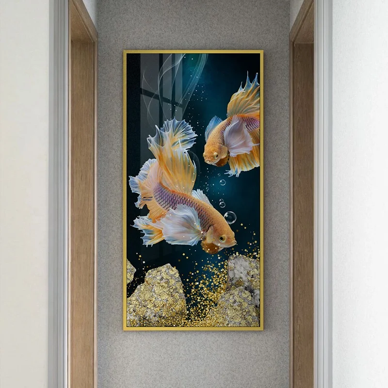 Factory direct sale 5d koi fish decorative wall painting decoration living room porch crystal porcelain fish painting